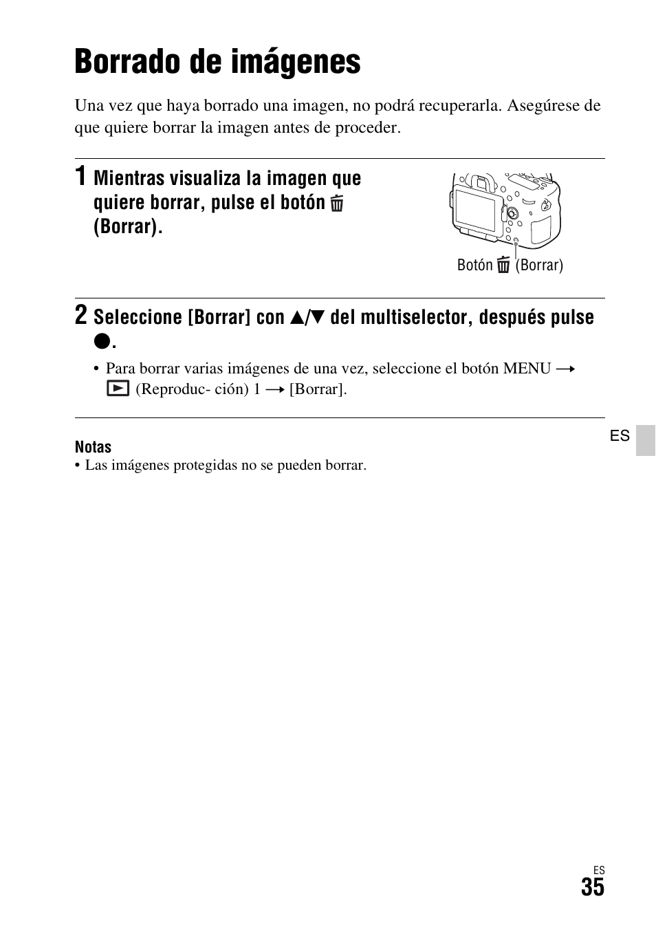 Borrado de imágenes | Sony ILCA-77M2 User Manual | Page 201 / 675