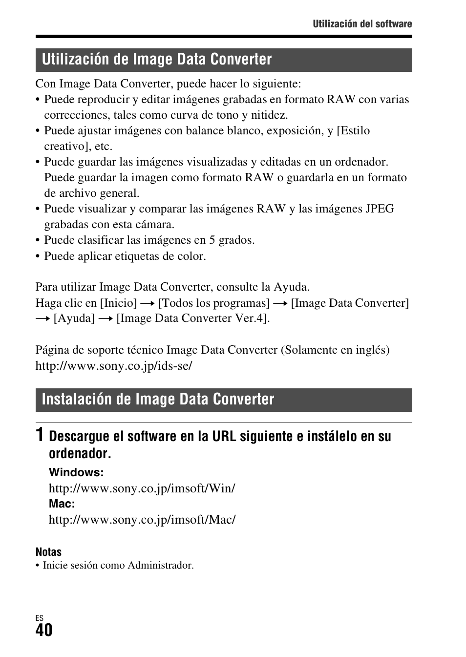 Utilización de image data converter, Instalación de image data converter | Sony ILCA-77M2 User Manual | Page 206 / 675