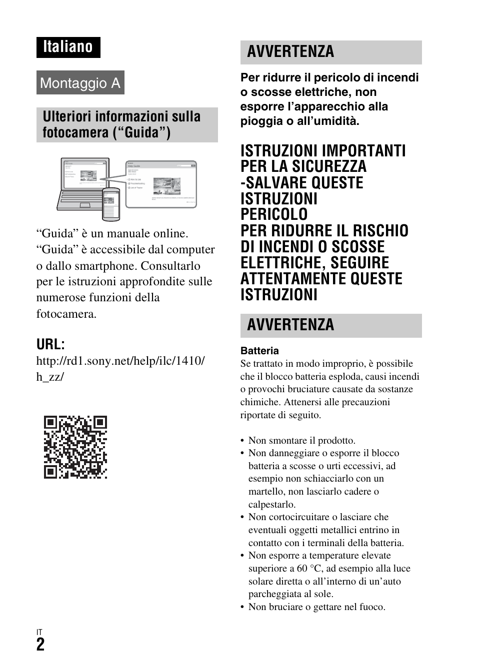 Italiano, Avvertenza | Sony ILCA-77M2 User Manual | Page 222 / 675