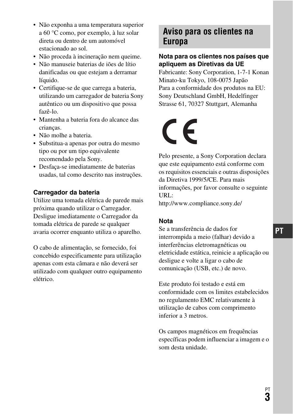 Aviso para os clientes na europa | Sony ILCA-77M2 User Manual | Page 277 / 675