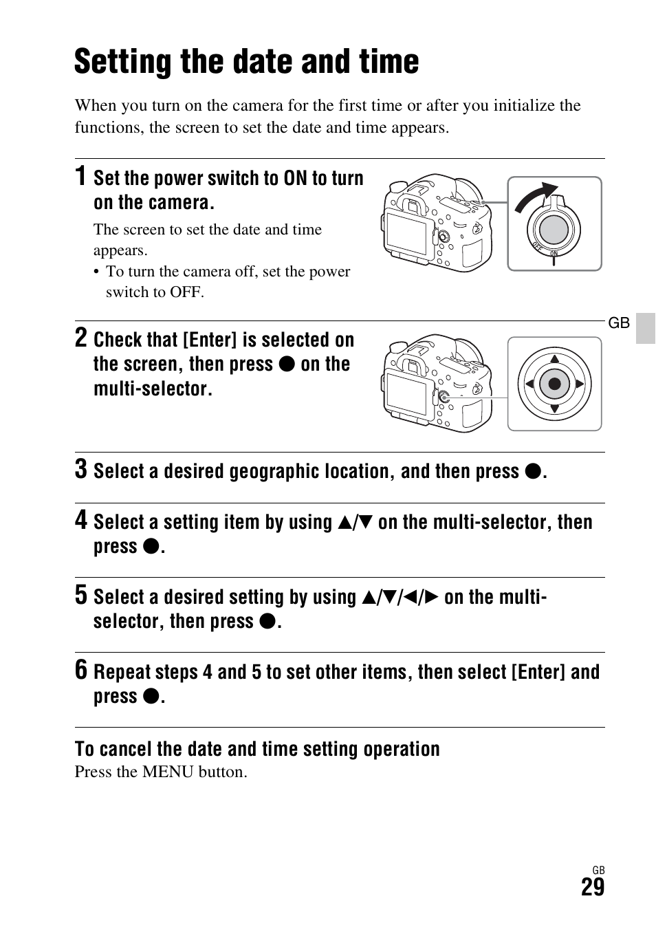 Setting the date and time | Sony ILCA-77M2 User Manual | Page 29 / 675