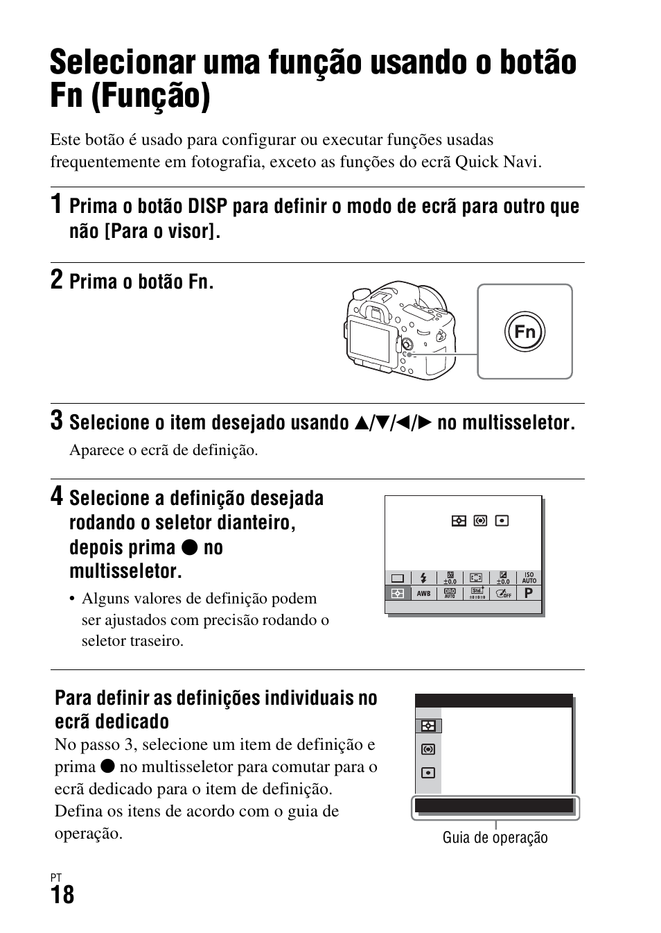 Selecionar uma função usando o botão fn (função) | Sony ILCA-77M2 User Manual | Page 292 / 675