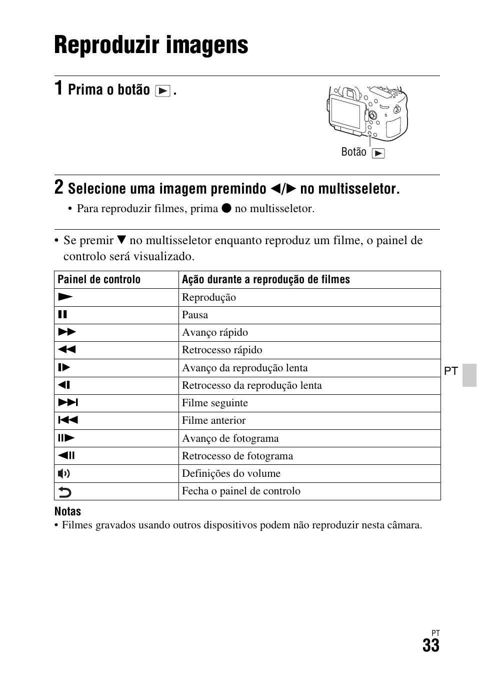 Reproduzir imagens, Prima o botão | Sony ILCA-77M2 User Manual | Page 307 / 675