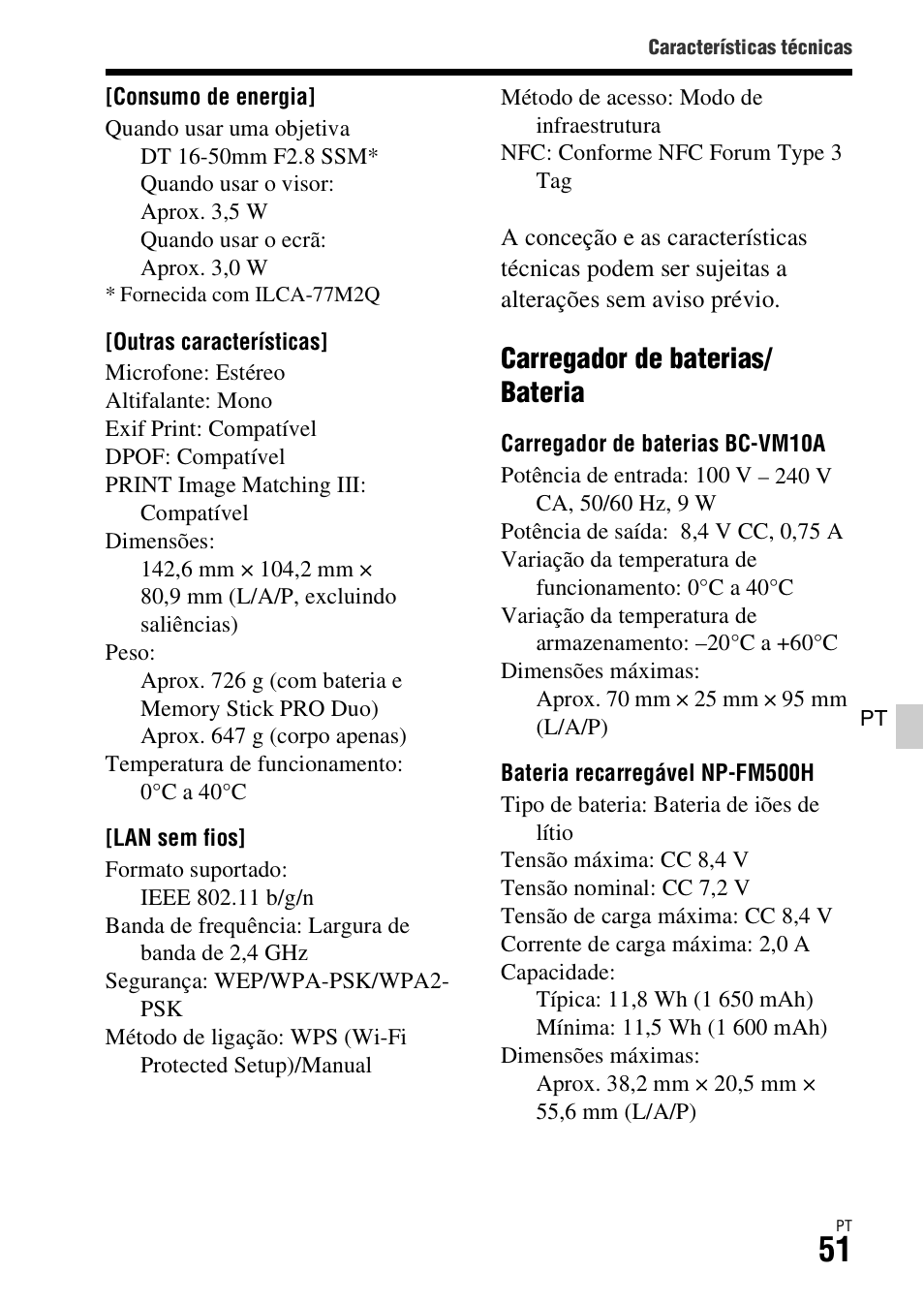 Carregador de baterias/ bateria | Sony ILCA-77M2 User Manual | Page 325 / 675