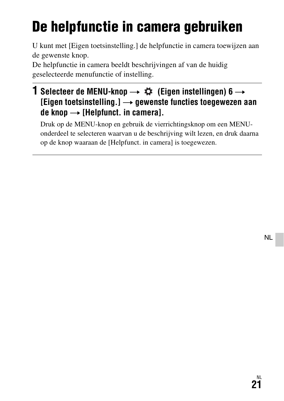 De helpfunctie in camera gebruiken | Sony ILCA-77M2 User Manual | Page 349 / 675