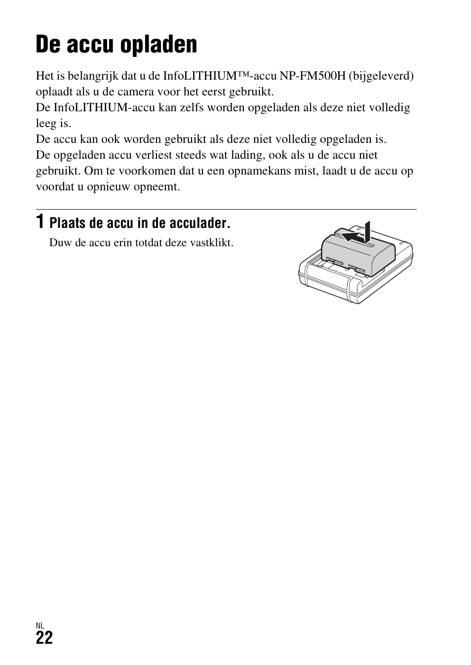 De camera voorbereiden, De accu opladen | Sony ILCA-77M2 User Manual | Page 350 / 675