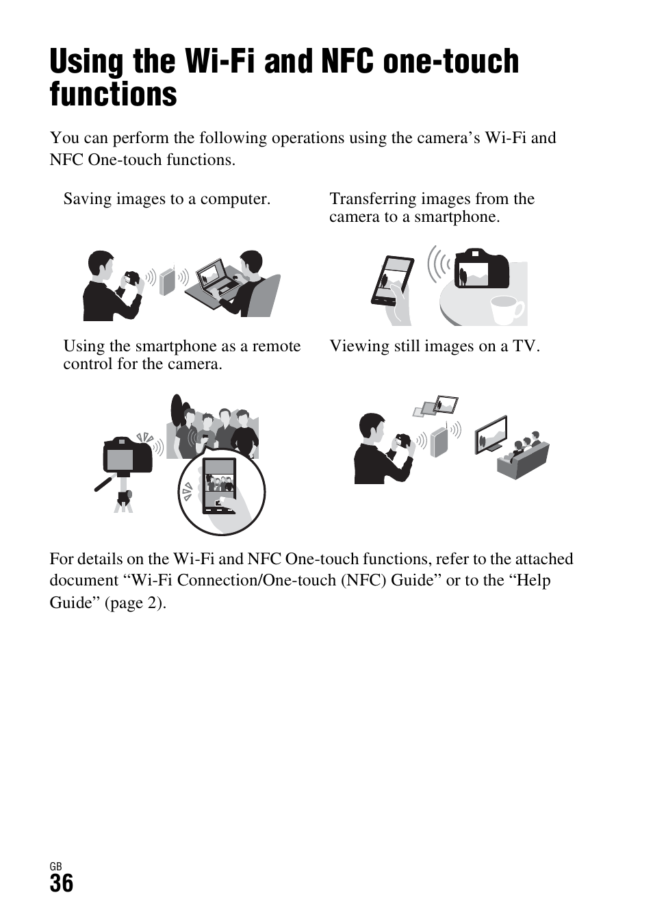 Using wi-fi functions, Using the wi-fi and nfc one-touch functions | Sony ILCA-77M2 User Manual | Page 36 / 675