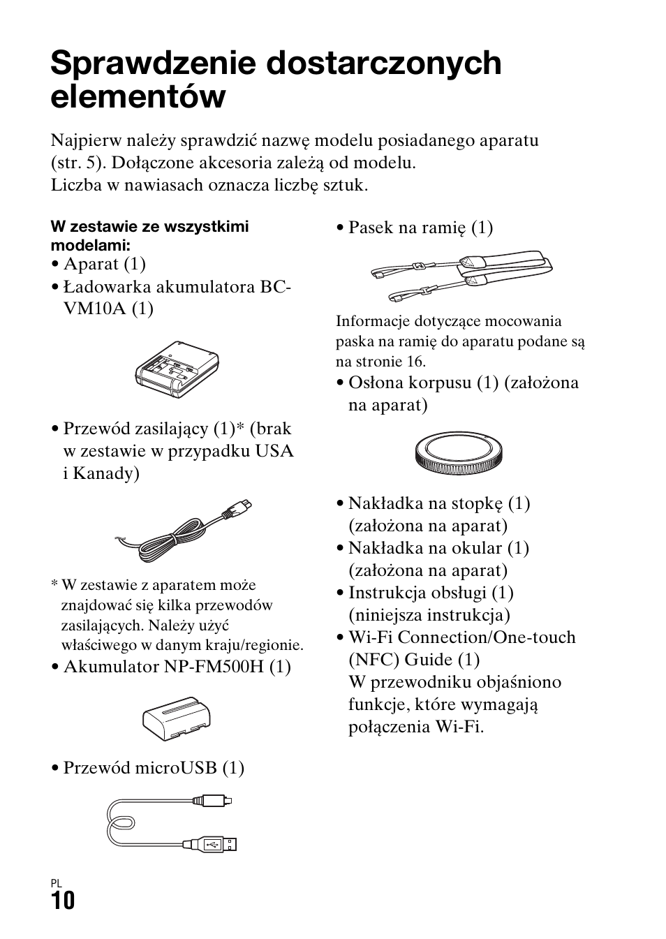 Sprawdzenie dostarczonych elementów, Przed rozpoczęciem użytkowania | Sony ILCA-77M2 User Manual | Page 392 / 675