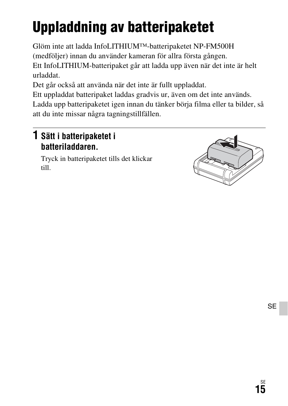 Kameraförberedelser, Uppladdning av batteripaketet | Sony ILCA-77M2 User Manual | Page 581 / 675