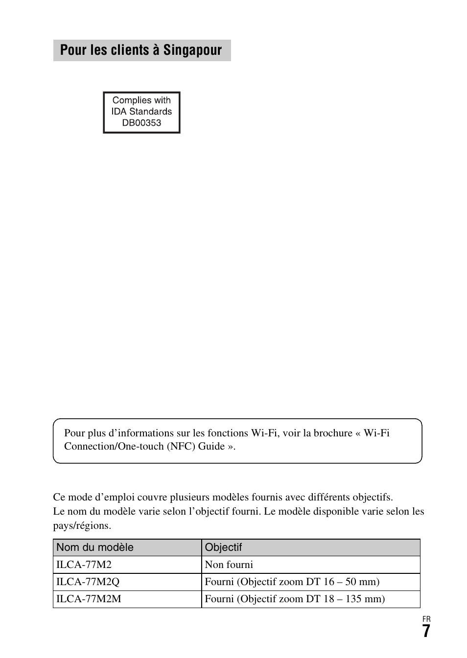 Pour les clients à singapour | Sony ILCA-77M2 User Manual | Page 59 / 675