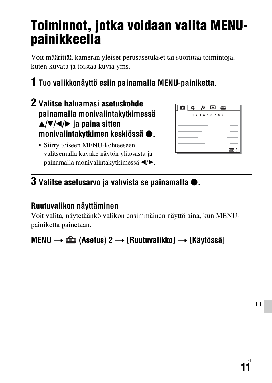 Toiminnot, jotka voidaan valita menu- painikkeella | Sony ILCA-77M2 User Manual | Page 605 / 675