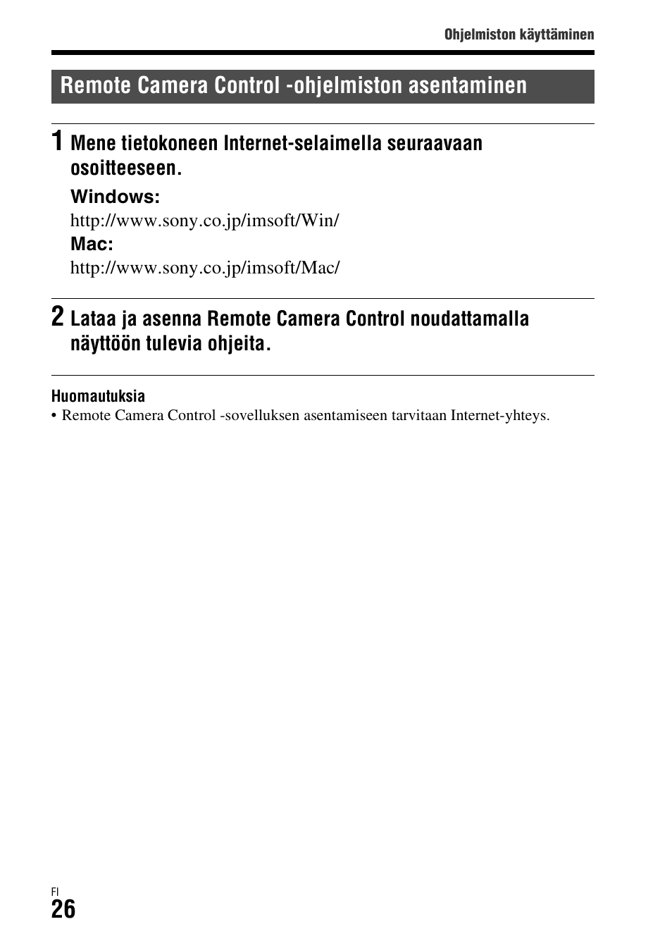 Remote camera control -ohjelmiston asentaminen | Sony ILCA-77M2 User Manual | Page 620 / 675