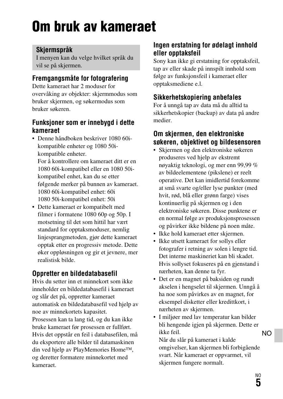 Før bruk, Om bruk av kameraet | Sony ILCA-77M2 User Manual | Page 625 / 675