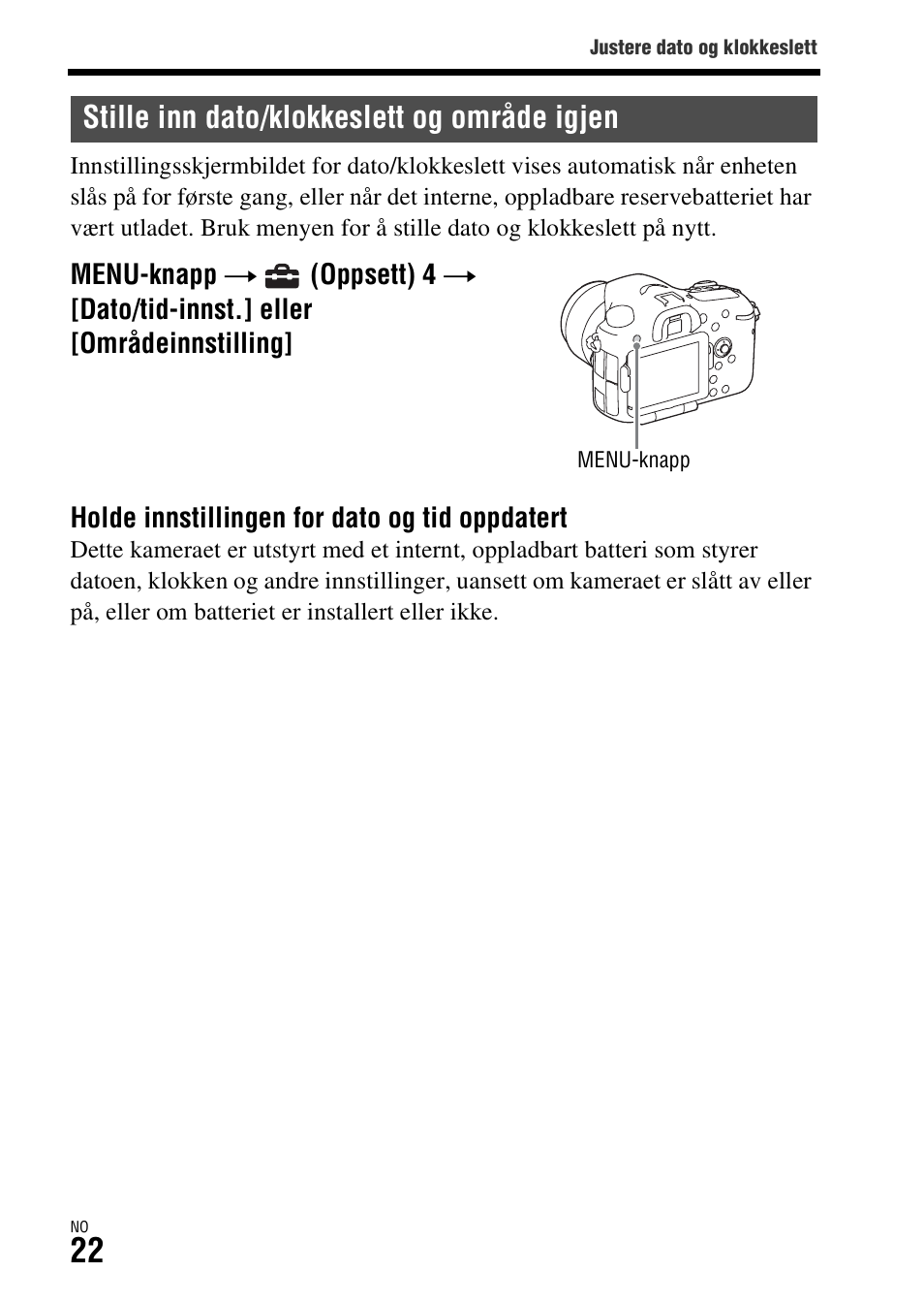 Stille inn dato/klokkeslett og område igjen | Sony ILCA-77M2 User Manual | Page 642 / 675