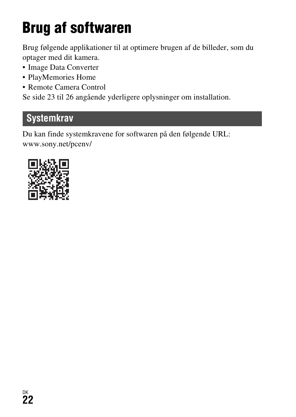 Visning af billeder på en computer, Brug af softwaren, Systemkrav | Sony ILCA-77M2 User Manual | Page 670 / 675