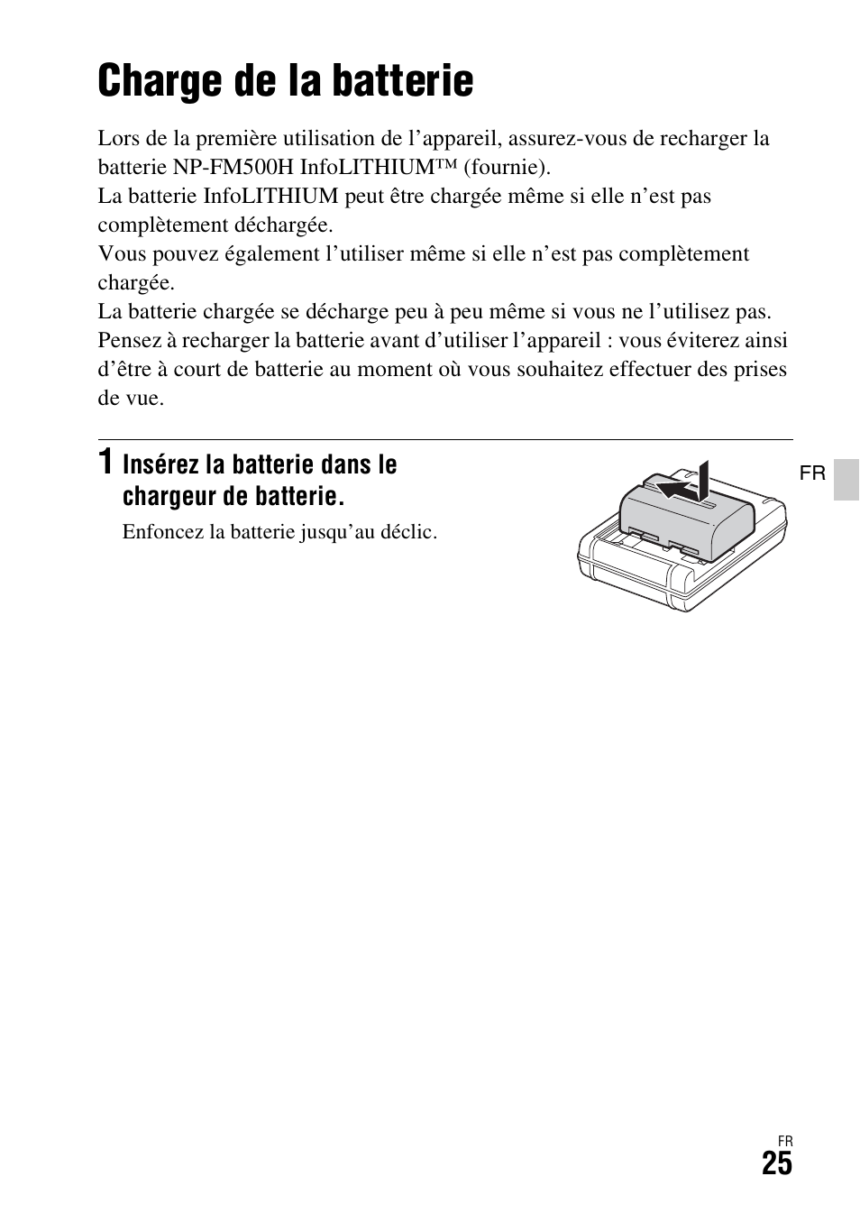 Préparation de l’appareil photo, Charge de la batterie | Sony ILCA-77M2 User Manual | Page 77 / 675