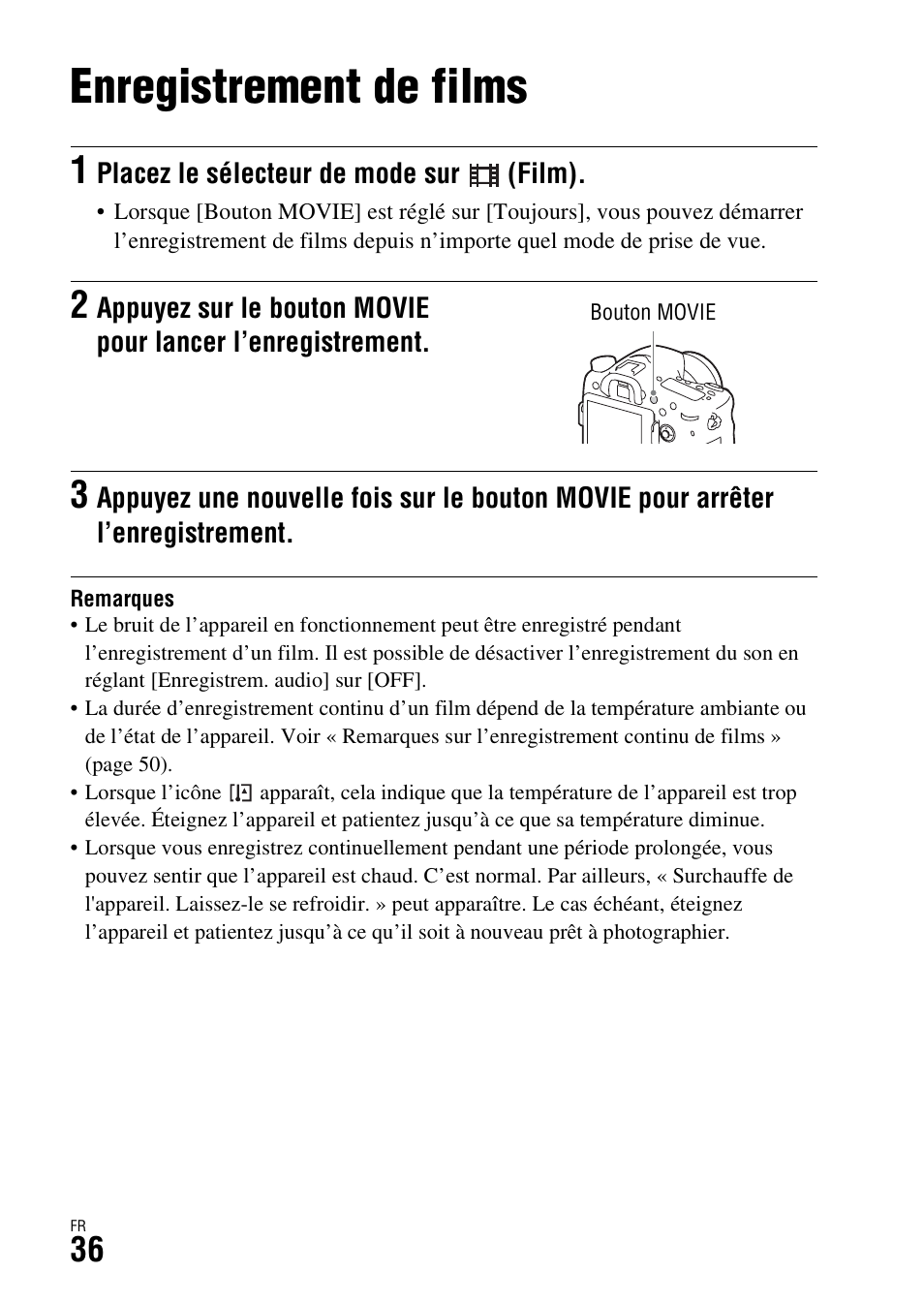 Enregistrement de films | Sony ILCA-77M2 User Manual | Page 88 / 675