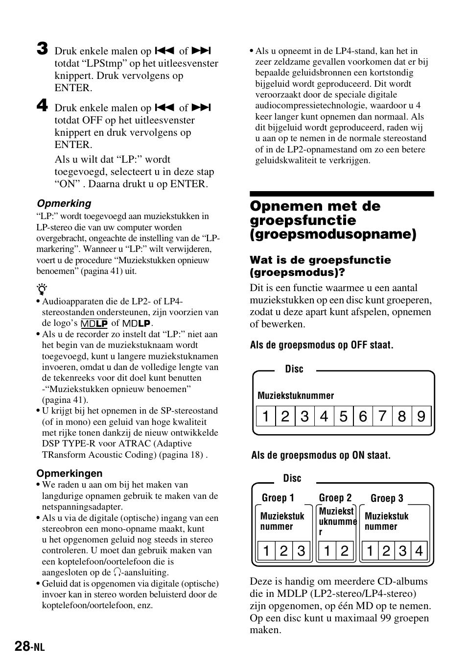 Opnemen met de groepsfunctie (groepsmodusopname) | Sony MZ-S1 User Manual | Page 102 / 220