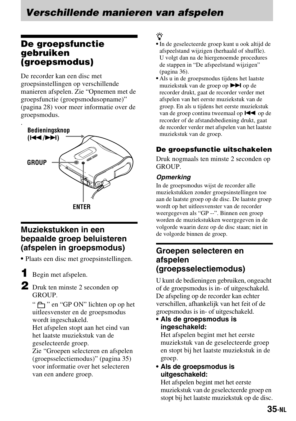 Verschillende manieren van afspelen, De groepsfunctie gebruiken (groepsmodus), Groepsmodus) | Sony MZ-S1 User Manual | Page 109 / 220