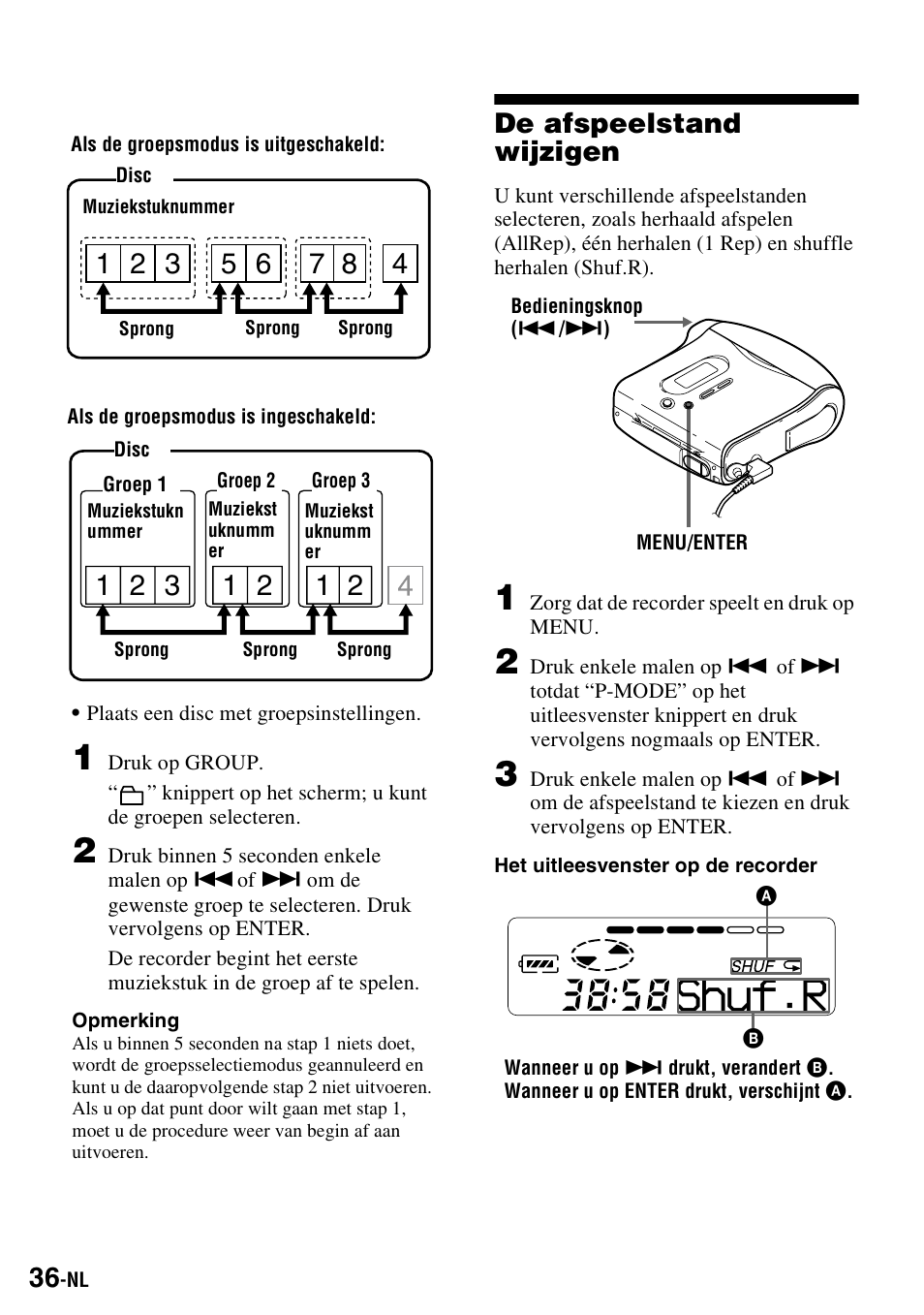 De afspeelstand wijzigen, Shuf.r | Sony MZ-S1 User Manual | Page 110 / 220