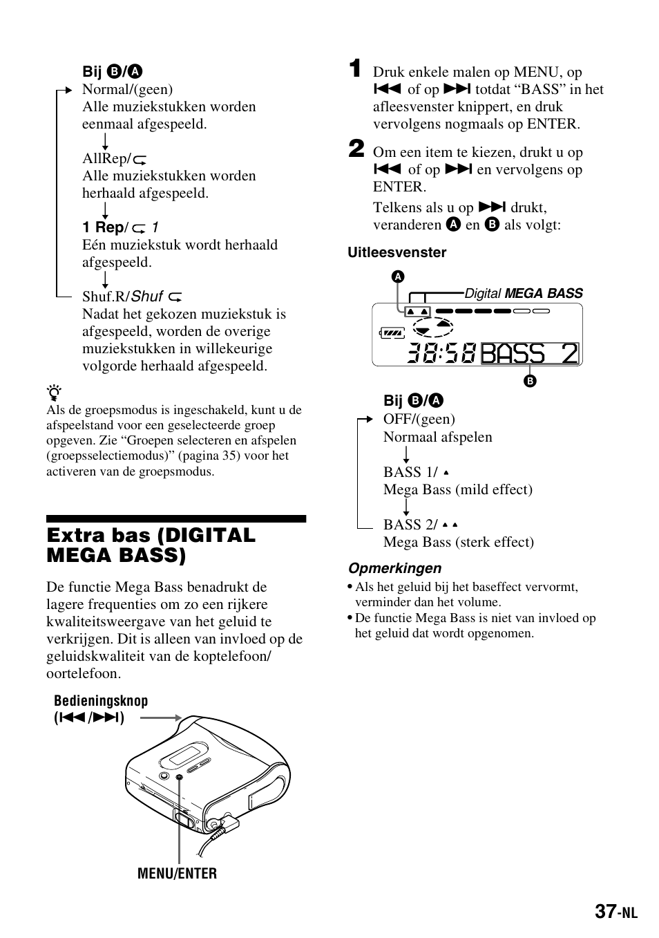 Extra bas (digital mega bass), Bass 2 | Sony MZ-S1 User Manual | Page 111 / 220