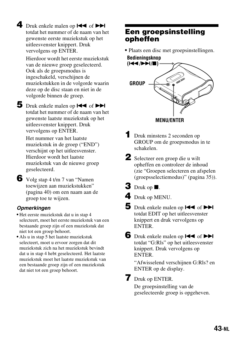 Een groepsinstelling opheffen | Sony MZ-S1 User Manual | Page 117 / 220