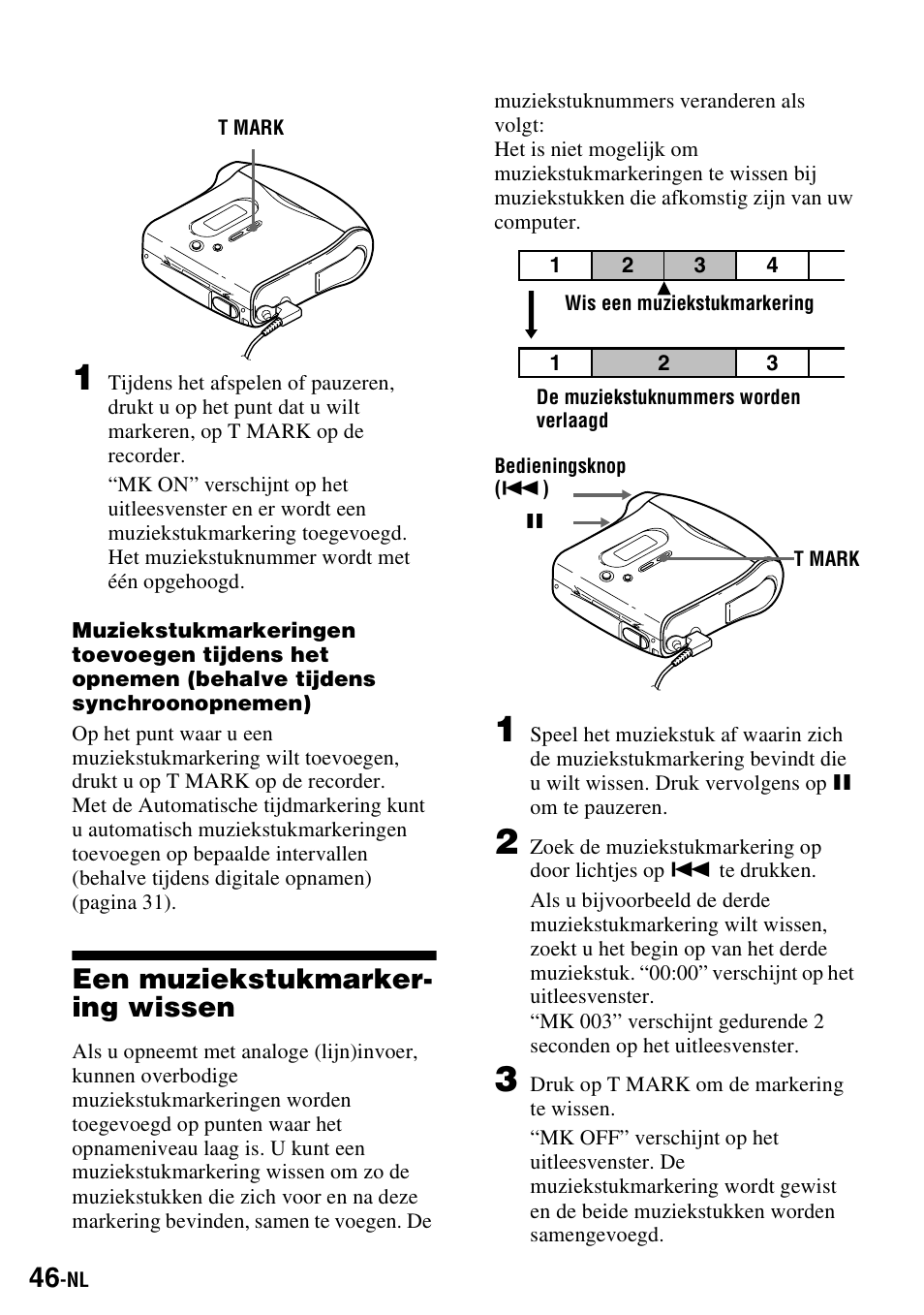 Een muziekstukmarkering wissen, Een muziekstukmarker- ing wissen | Sony MZ-S1 User Manual | Page 120 / 220