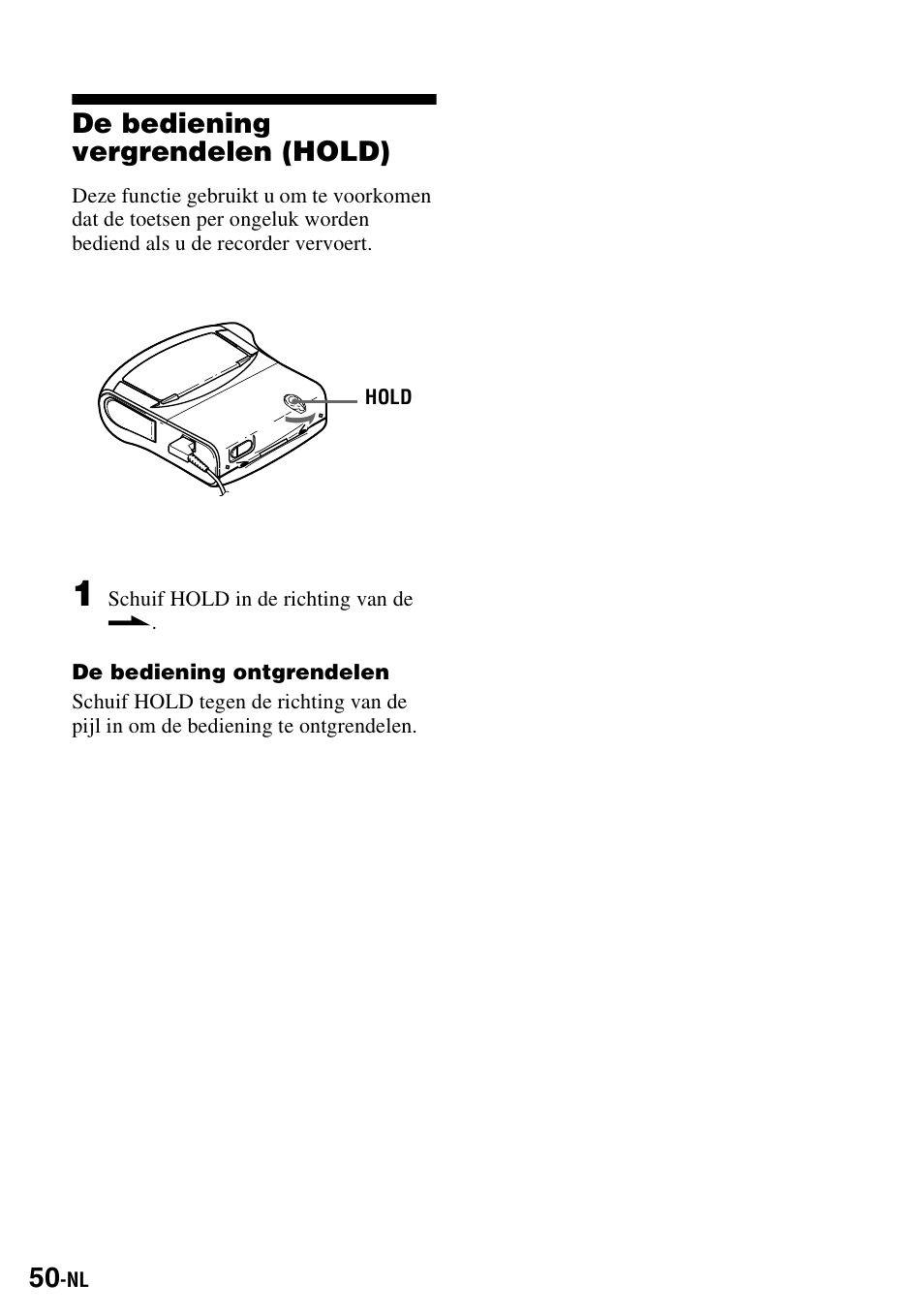 De bediening vergrendelen (hold) | Sony MZ-S1 User Manual | Page 124 / 220