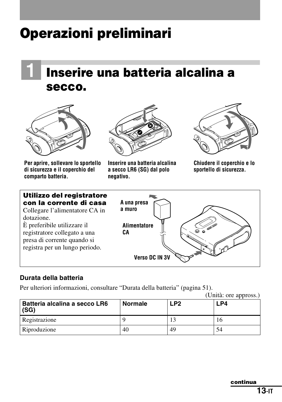 Operazioni preliminari, Inserire una batteria alcalina a secco | Sony MZ-S1 User Manual | Page 159 / 220