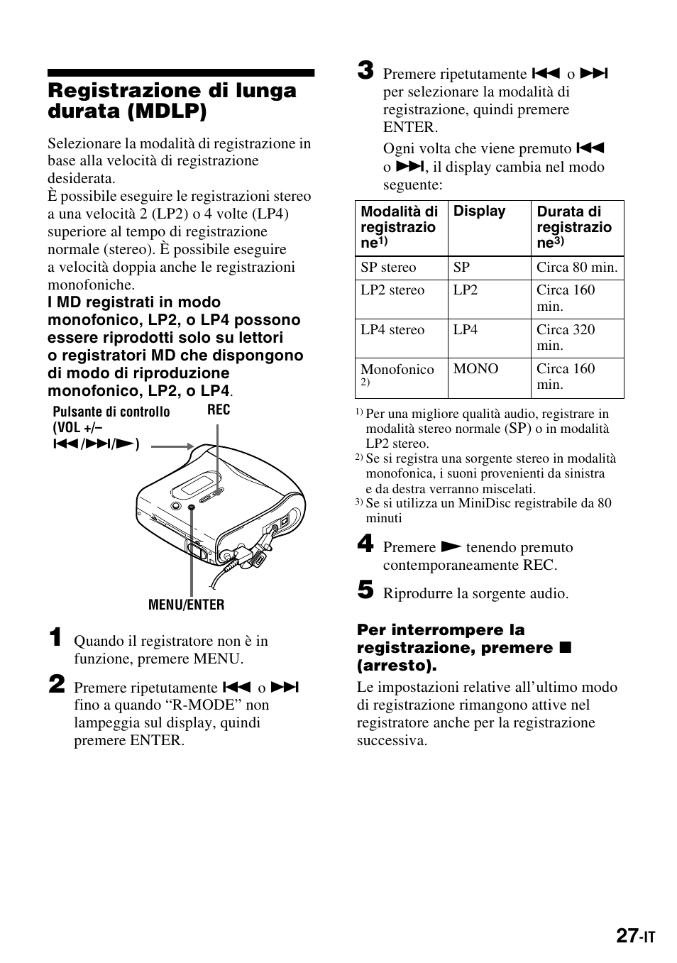 Registrazione di lunga durata (mdlp) | Sony MZ-S1 User Manual | Page 173 / 220