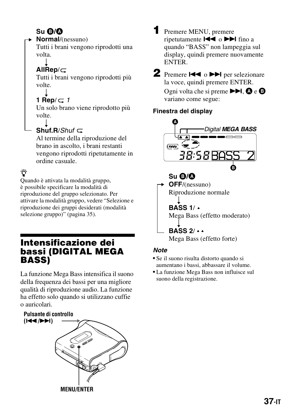 Intensificazione dei bassi (digital mega bass), Bass 2 | Sony MZ-S1 User Manual | Page 183 / 220