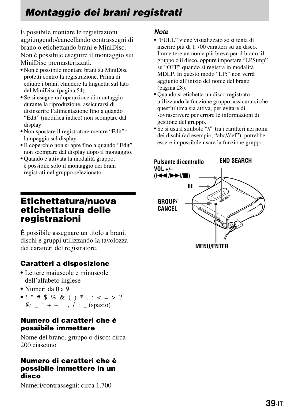 Montaggio dei brani registrati | Sony MZ-S1 User Manual | Page 185 / 220