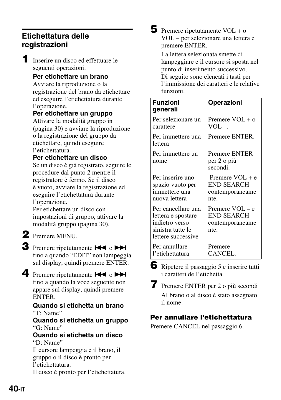 Etichettatura delle registrazioni | Sony MZ-S1 User Manual | Page 186 / 220