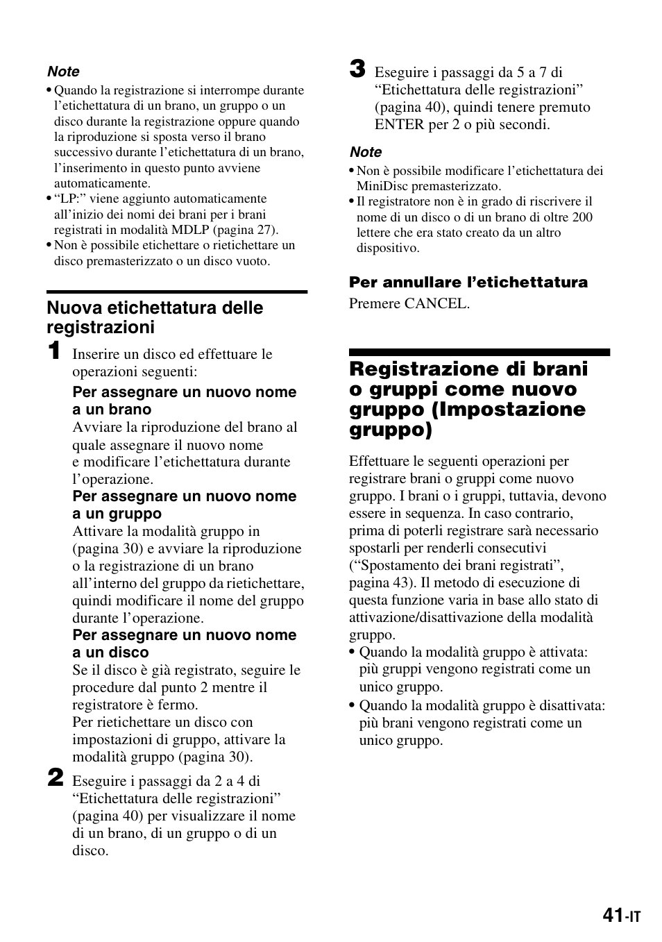 Nuova etichettatura delle registrazioni, Gruppo) | Sony MZ-S1 User Manual | Page 187 / 220