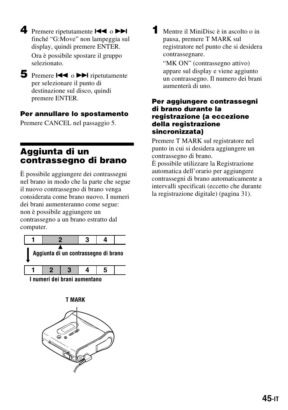 Aggiunta di un contrassegno di brano | Sony MZ-S1 User Manual | Page 191 / 220