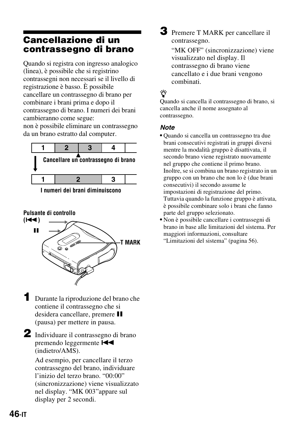 Cancellazione di un contrassegno di brano | Sony MZ-S1 User Manual | Page 192 / 220