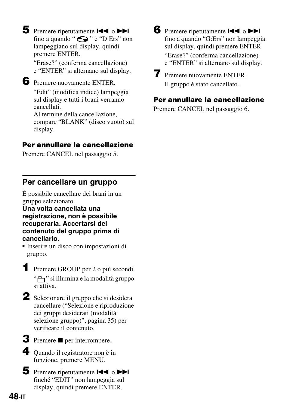 Per cancellare un gruppo | Sony MZ-S1 User Manual | Page 194 / 220