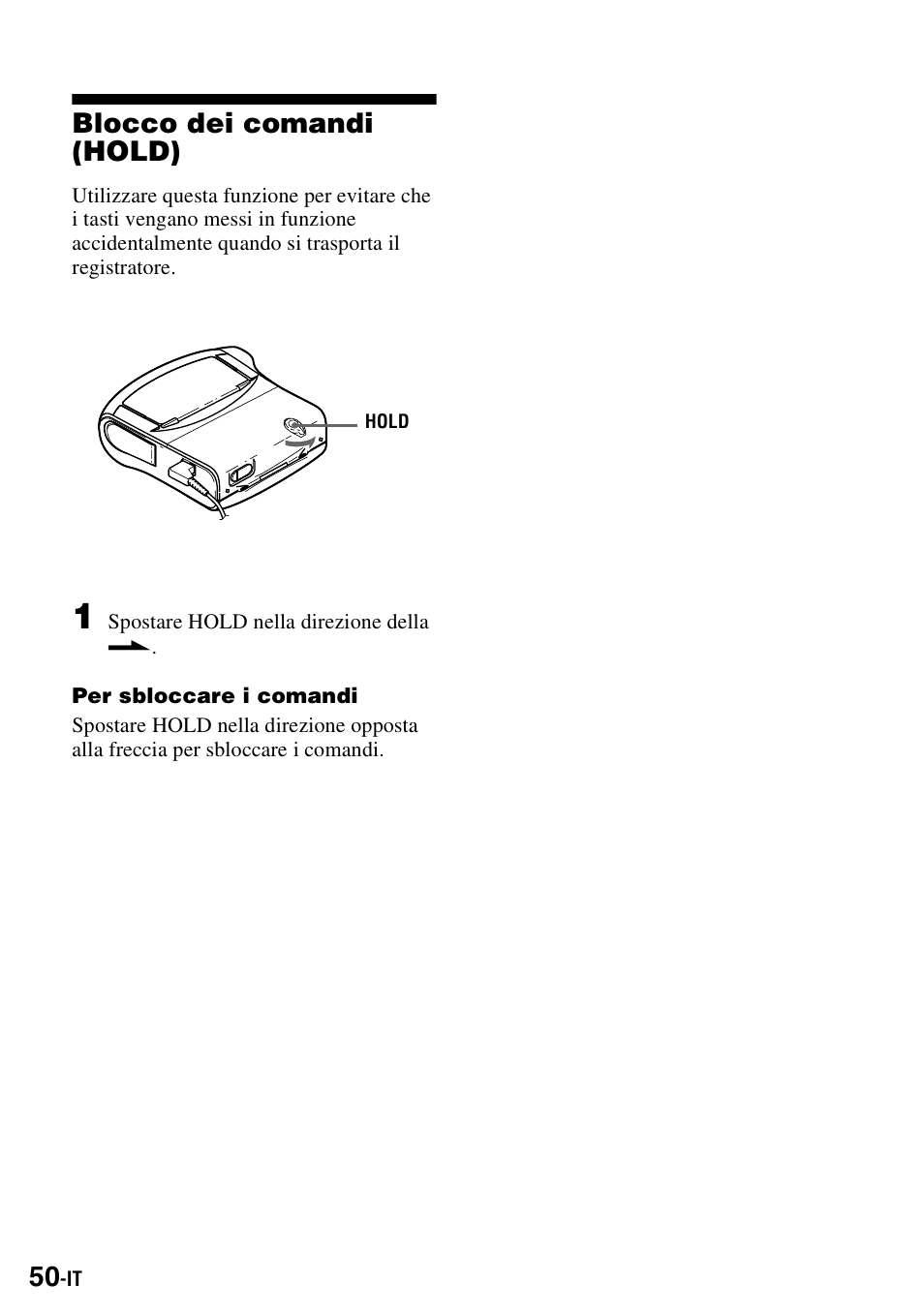 Blocco dei comandi (hold) | Sony MZ-S1 User Manual | Page 196 / 220