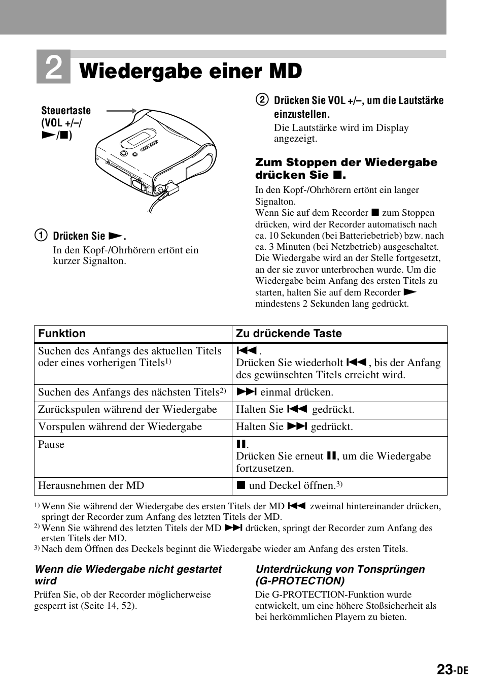 Wiedergabe einer md | Sony MZ-S1 User Manual | Page 23 / 220