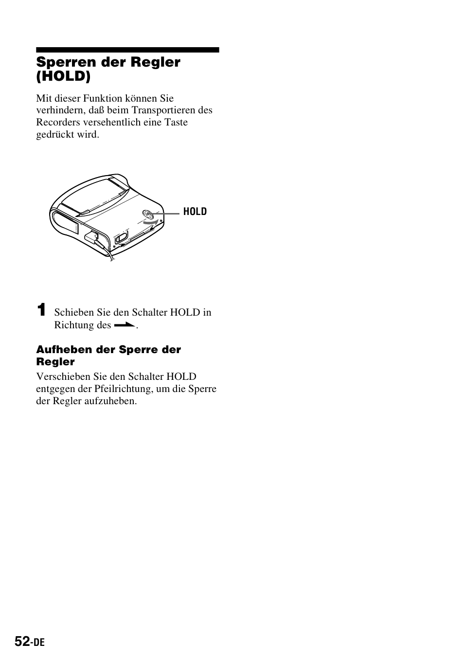 Sperren der regler (hold) | Sony MZ-S1 User Manual | Page 52 / 220