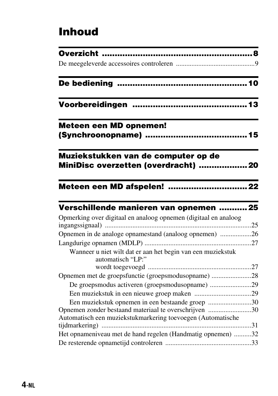 Inhoud | Sony MZ-S1 User Manual | Page 78 / 220