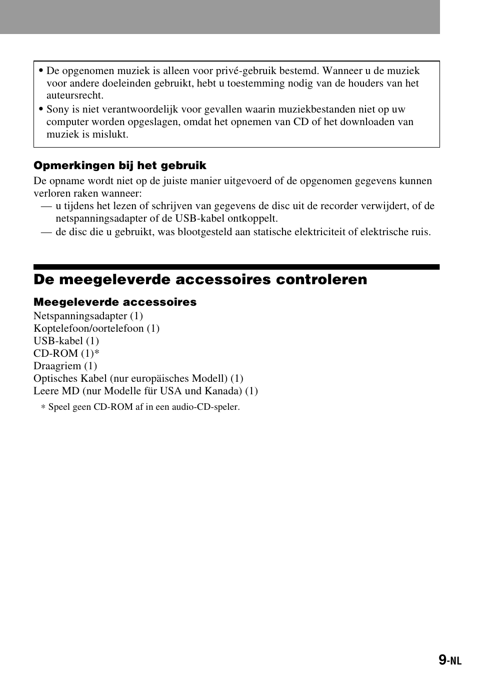 De meegeleverde accessoires controleren | Sony MZ-S1 User Manual | Page 83 / 220