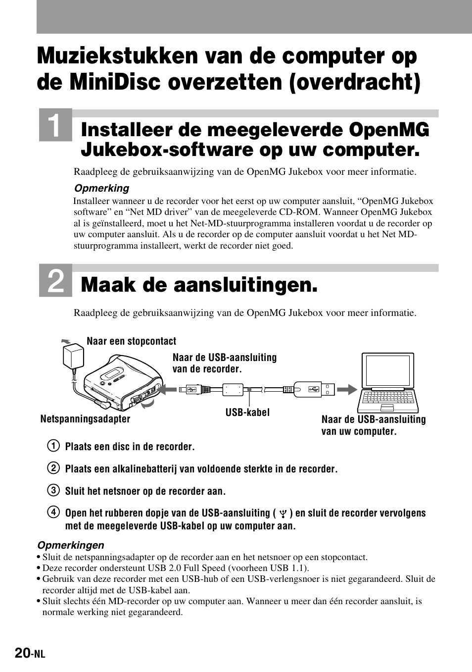 Maak de aansluitingen | Sony MZ-S1 User Manual | Page 94 / 220