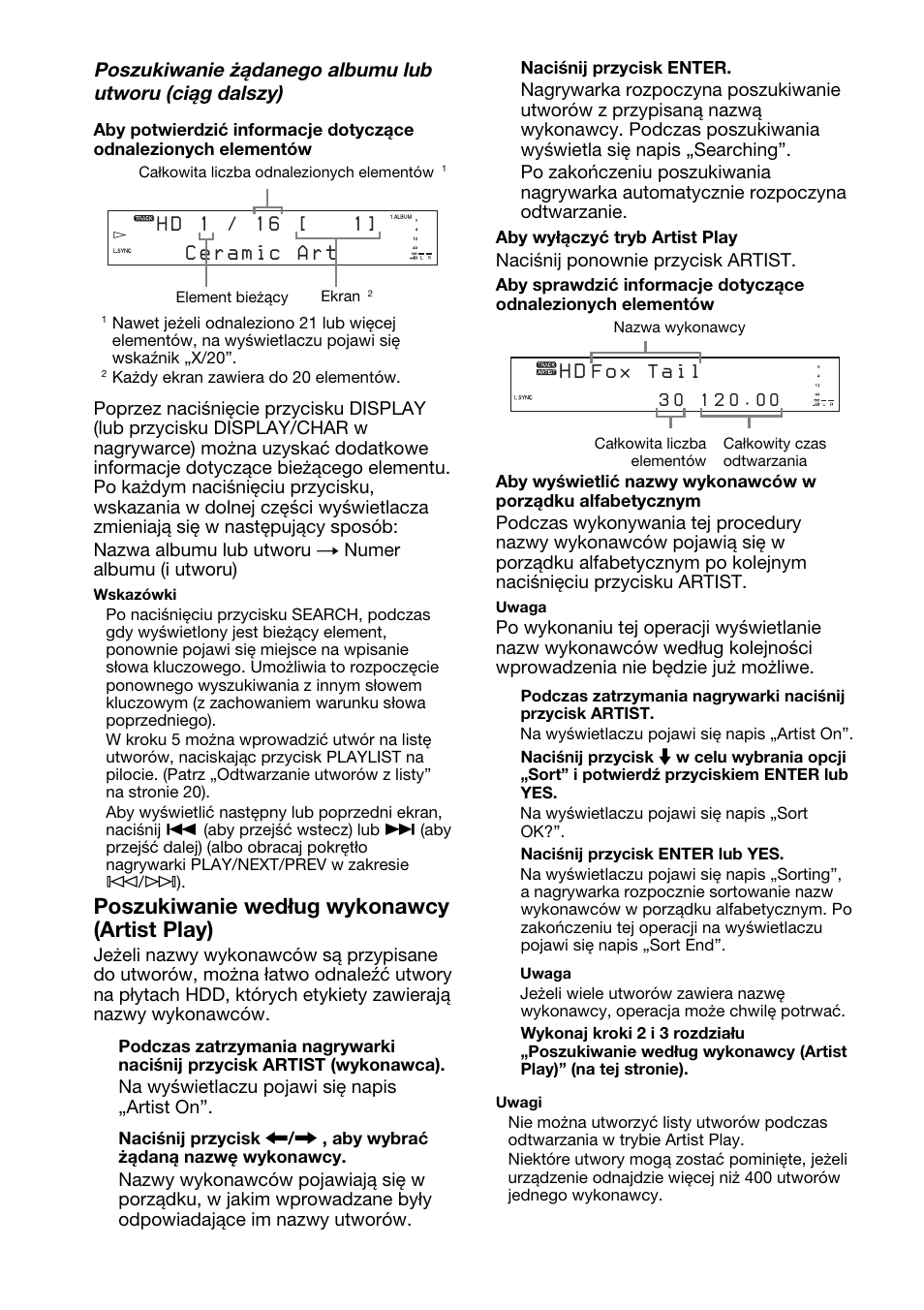 Poszukiwanie według wykonawcy (artist play) | Sony HAR-LH500 User Manual | Page 102 / 120