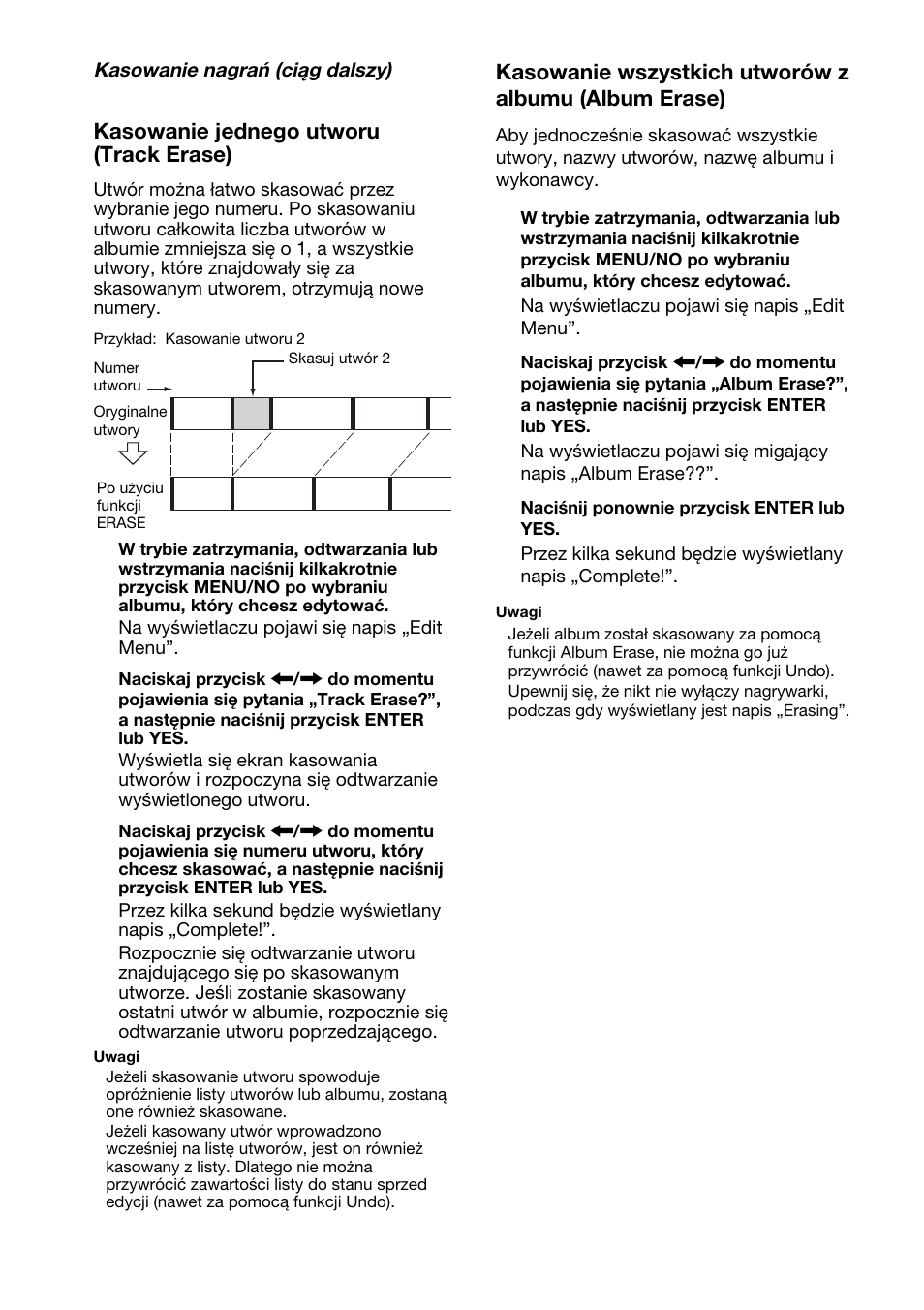 Kasowanie jednego utworu (track erase) | Sony HAR-LH500 User Manual | Page 104 / 120