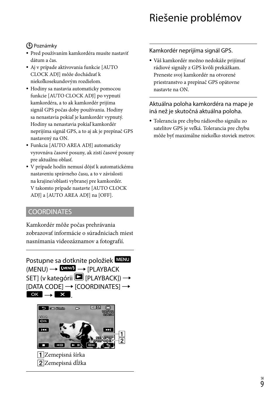 Riešenie problémov, Coordinates | Sony HDR-CX500E User Manual | Page 109 / 156