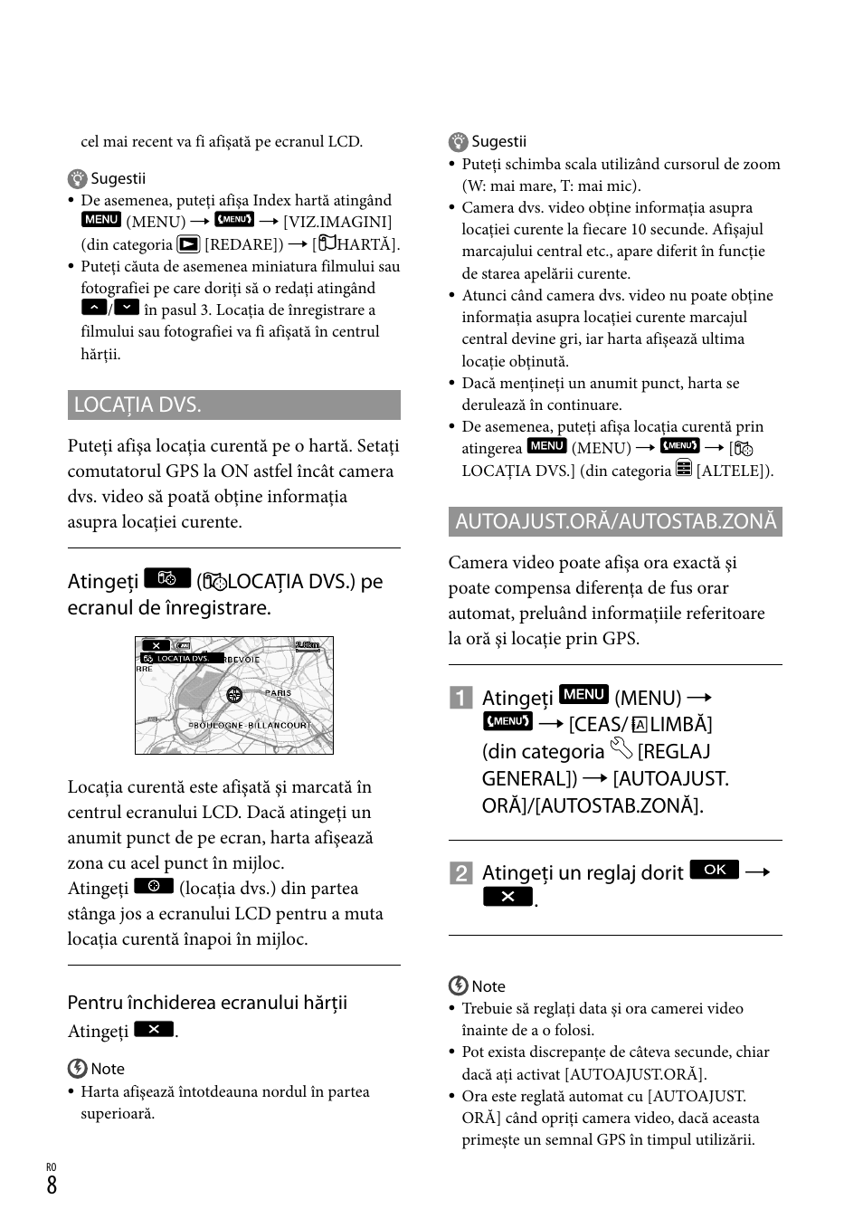 Autoajust.oră/autostab.zonă, Locaţia dvs | Sony HDR-CX500E User Manual | Page 118 / 156