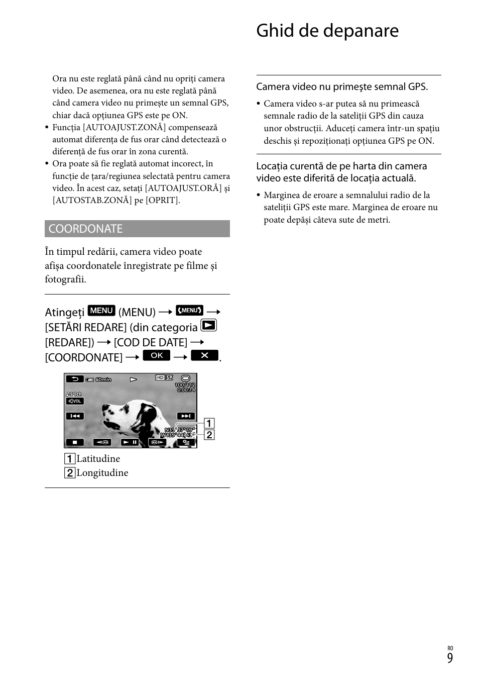 Ghid de depanare, Coordonate | Sony HDR-CX500E User Manual | Page 119 / 156