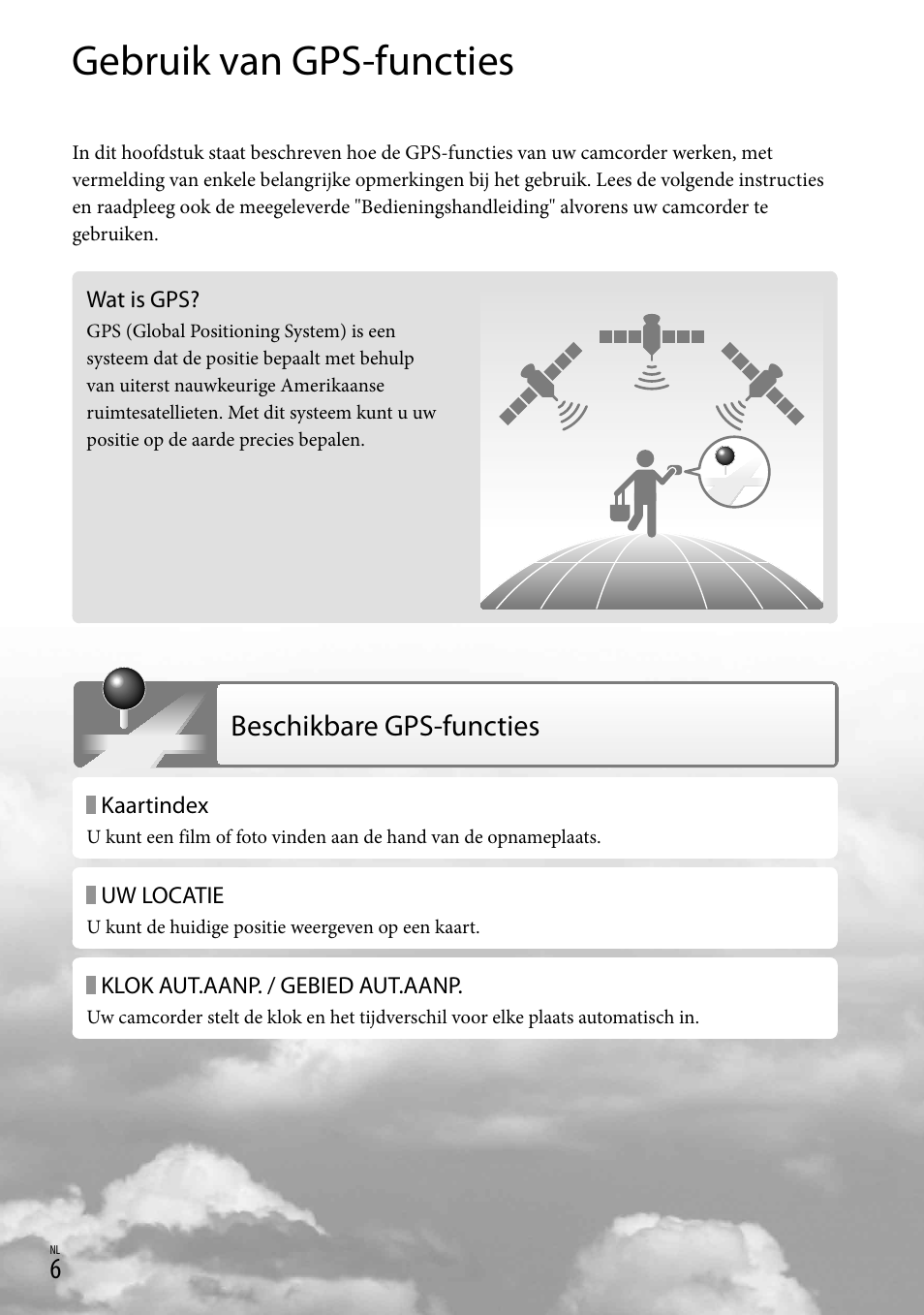 Gebruik van gps-functies, Beschikbare gps-functies | Sony HDR-CX500E User Manual | Page 18 / 156