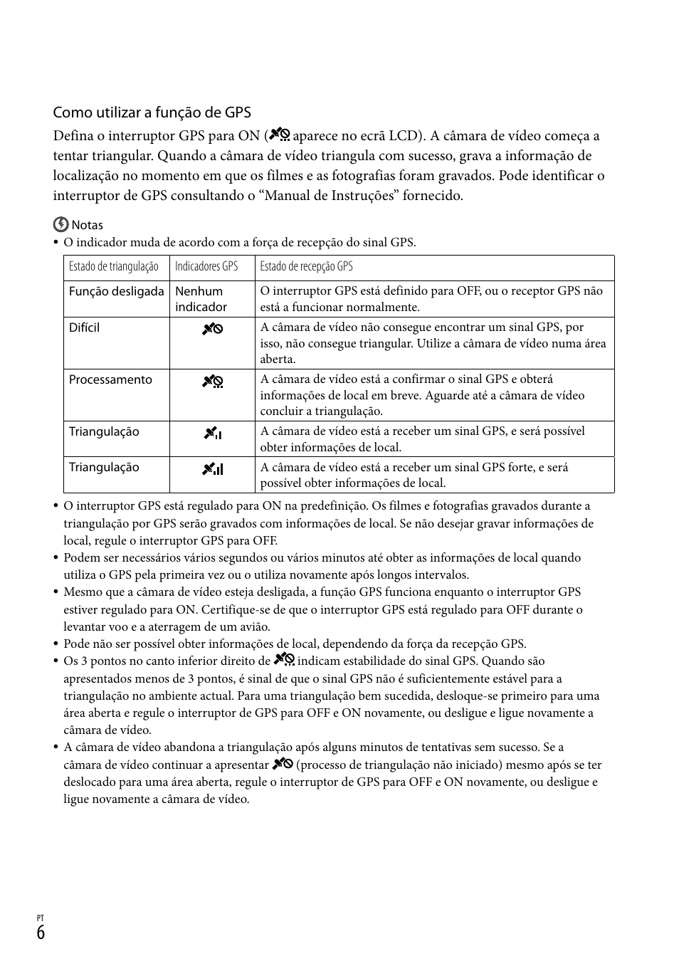 Como utilizar a função de gps | Sony HDR-CX500E User Manual | Page 30 / 156